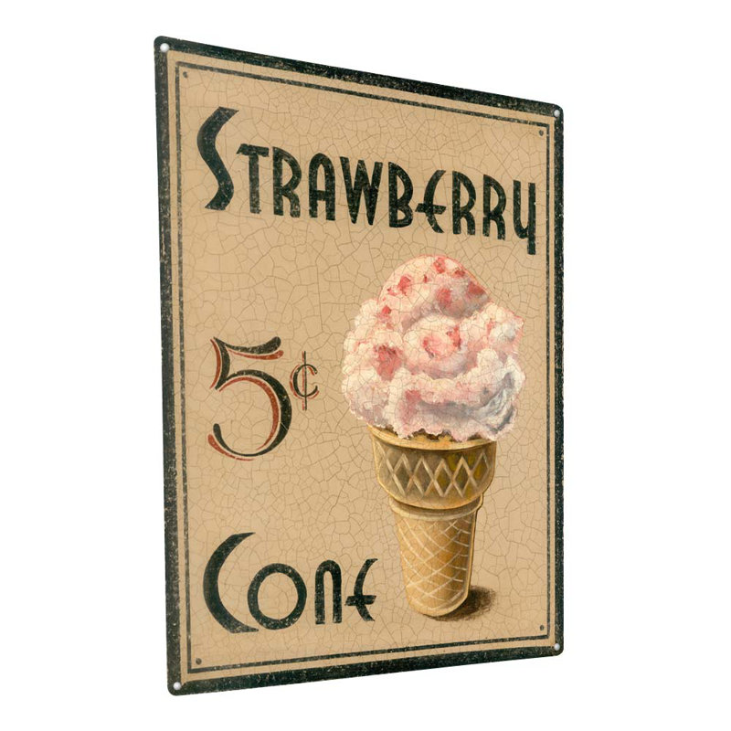 Plaque rétro en métal avec fraise, H 23,2 po x l 17,2 po x P 0,04 po