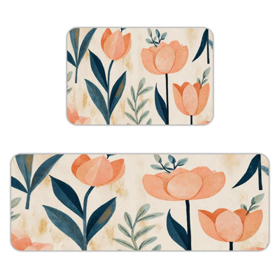 Peach Tulip, Kitchen Mats Set of 2