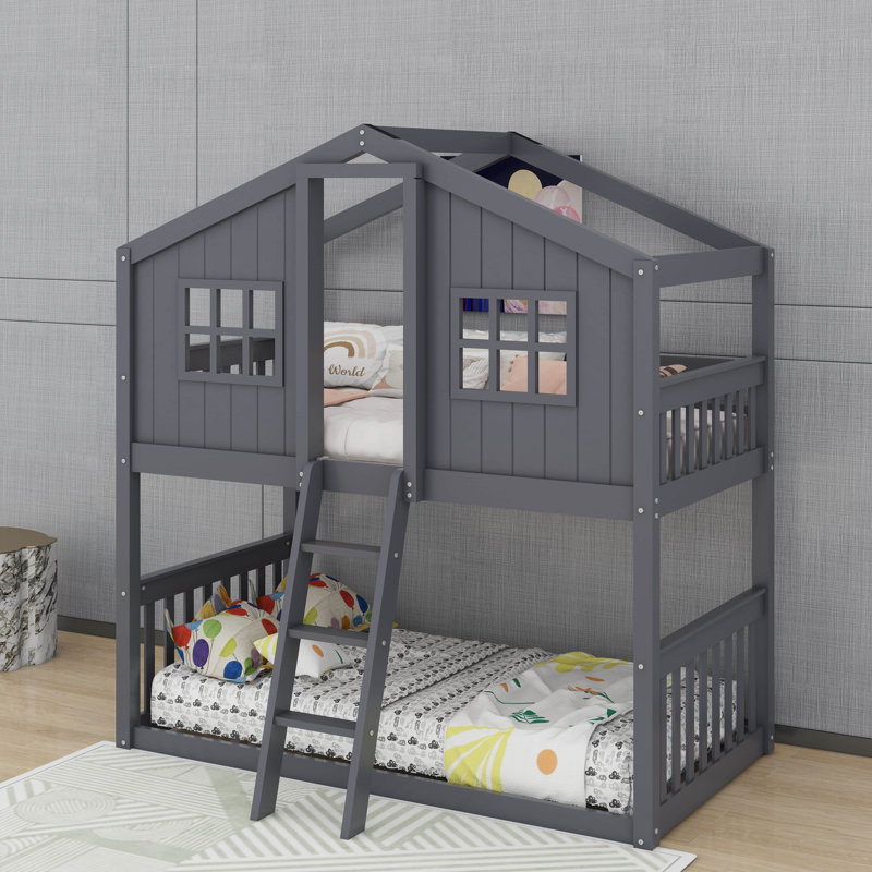 Lit superposé simple au-dessus de simple avec échelle, Gris
