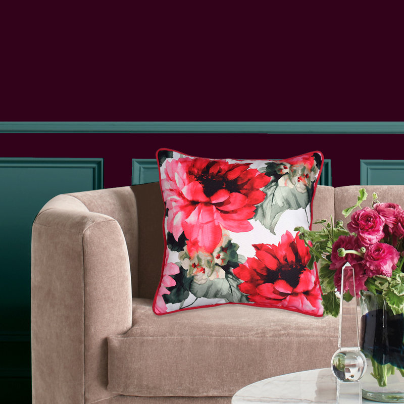 Floral Red and Green Cotton Polyester Embroidered Square Pillow Cover