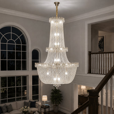 Lustre Empire en cristal à 35 lumières, à intensité variable et à plusieurs niveaux