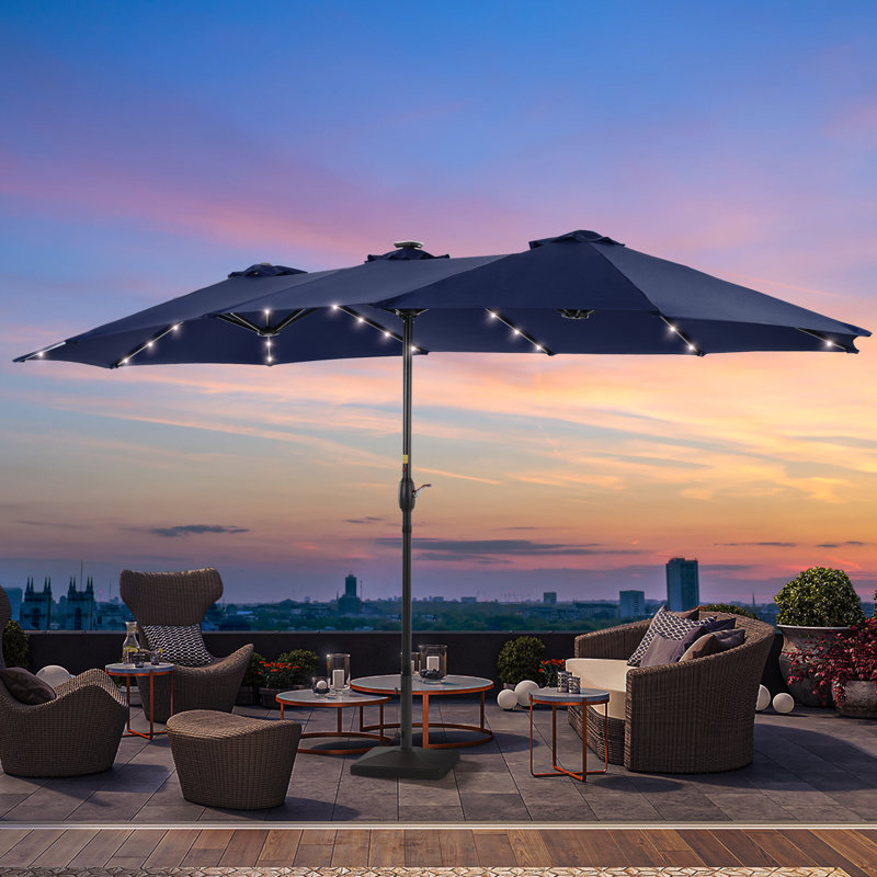 15x9 patio umbrella with base Easton Twin 15 x 9 ft. retangular shape Market / Outdoor dining table two sand bags 15x9 ft Outdoor Patio Umbrella