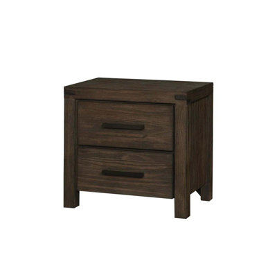 Rustic Style Wire-Brushed Rustic 1Pc Nightstand Bedroom Furniture Solid Wood 2-Drawers Bedside Table Metal Bar Handles