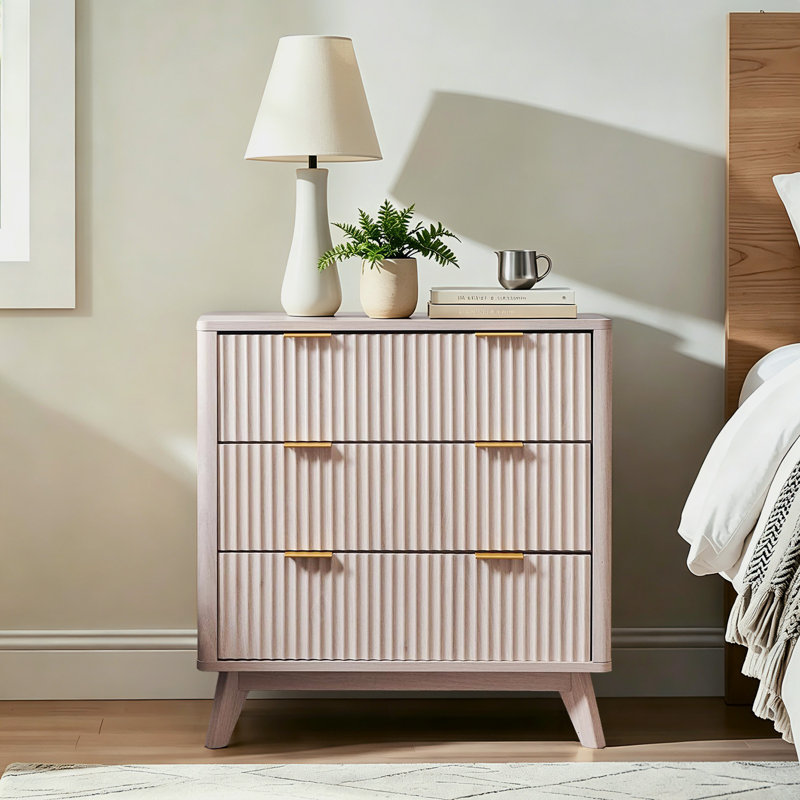 Table d'appoint 32 po de hauteur en faux marbre avec 3 tiroirs et design cannelé, 1, Aulne blanc