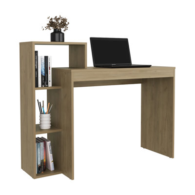 Bureau de 43 po en chêne naturel, quatre tablettes pour fournitures, bureau d'écriture de style moderne, large, tablettes, construction, style