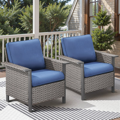 Ensemble de 2 chaises longues d'extérieur en osier avec coussins Coady