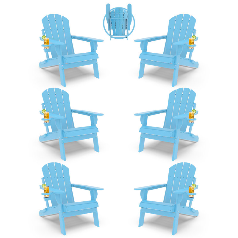 (Ensemble de 6) Chaise Adirondack pliante en PEHD avec porte-gobelet, Bleu pâle