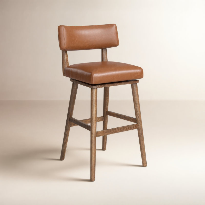 Lando Swivel Upholstered Counter Stool with Solid Wood Frame, Bar Stool (31" Seat Height), Sonoma Chestnut