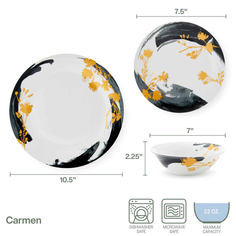 Eastern-Inspired White Porcelain Floral Dinnerware Set for 8