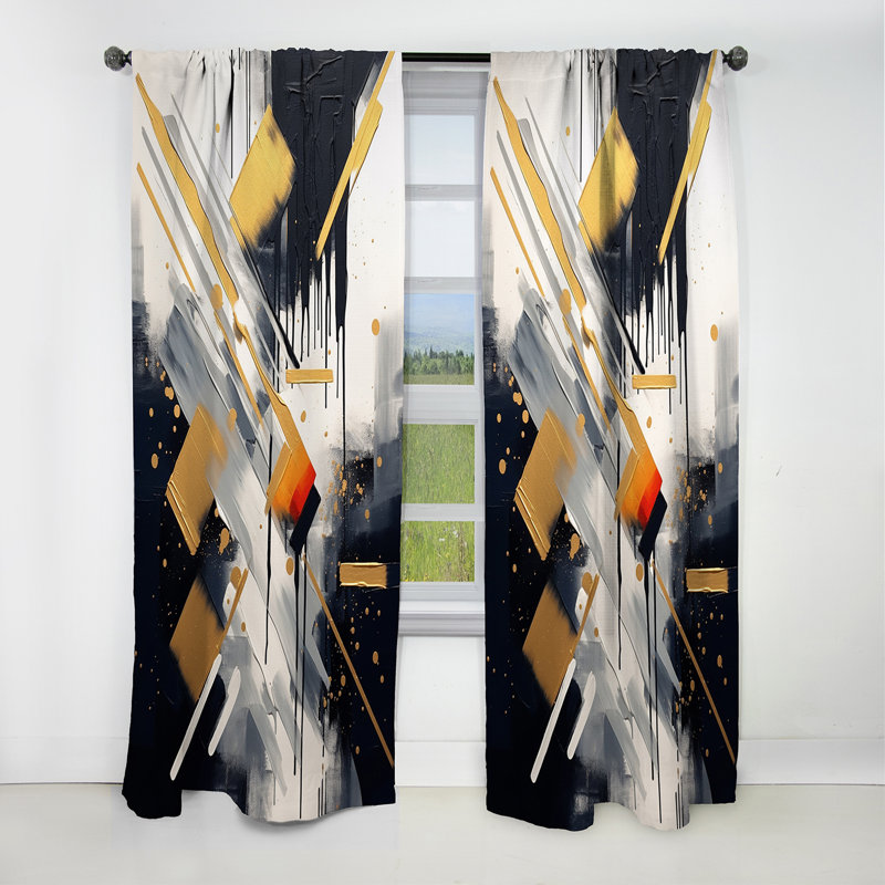 Gold And Black Abstract Angles III - Cubism Curtain - Blackout Abstract Curtain - 1 Panels, 52" W x 120" L