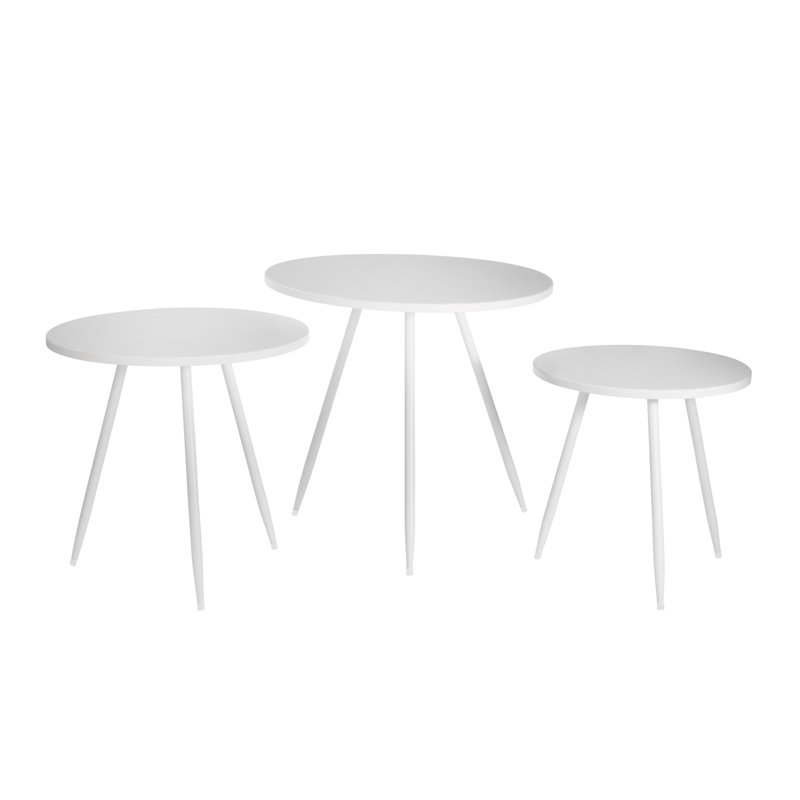 Tables d'appoint blanches rondes en métal - ensemble de 3