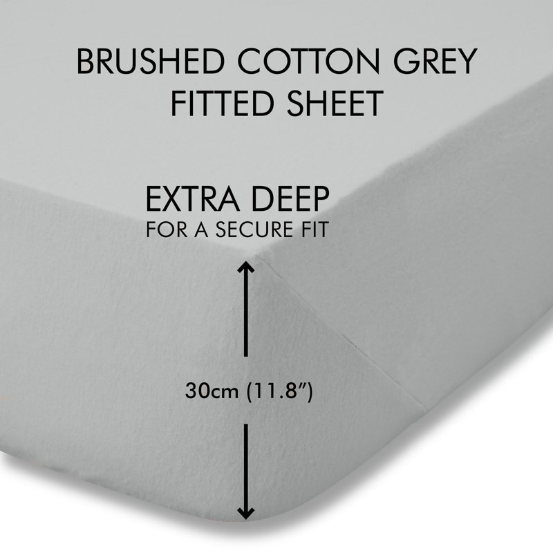 Brushed Cotton Fitted Sheet, Single (3'), Grey