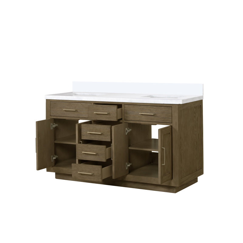 Abbey 60" Grey Oak Double Vanity with White Quartz Top