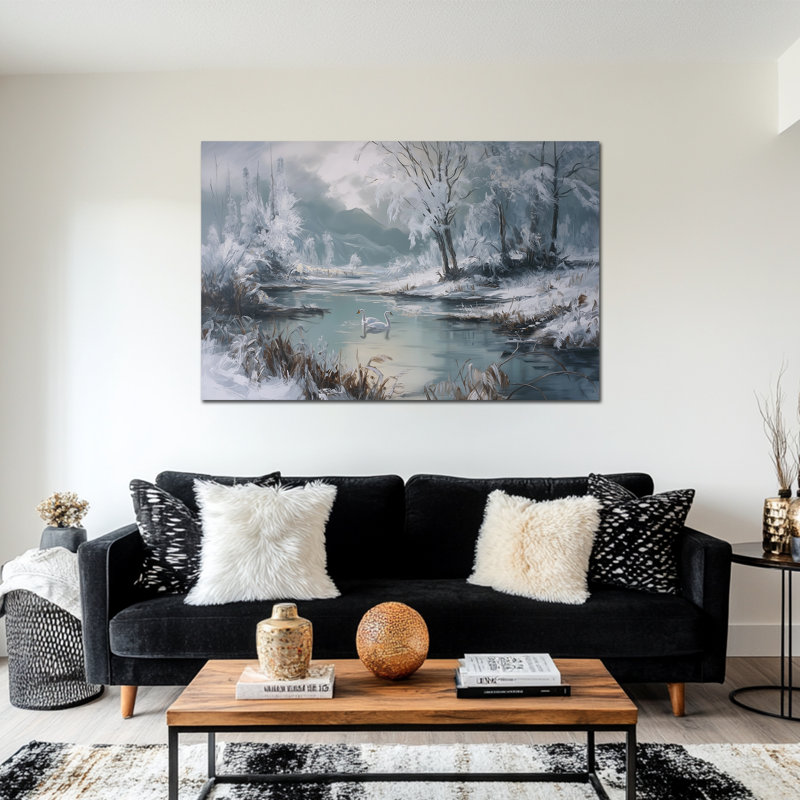 Winter Winter Wall Decor - Swan Winter Landscape, art mural sur toile pour le salon, H 36 po x l 48 po