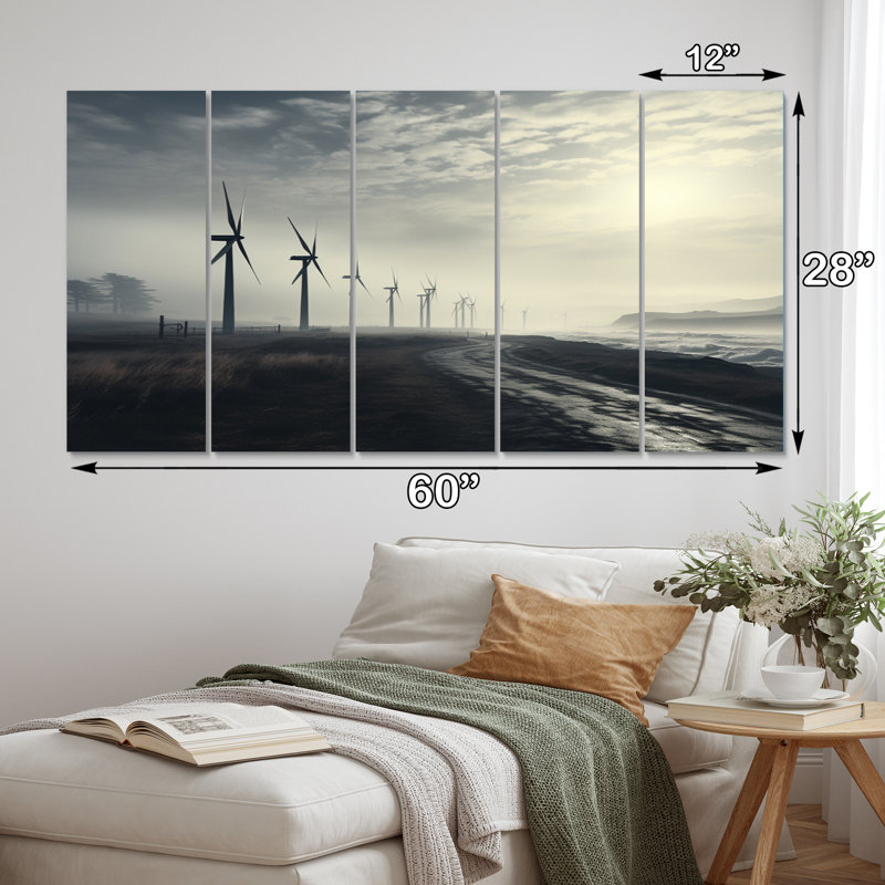 Wind Turbines Whispers II - Wind Turbines Wall Art Print - 5 Equal Panels