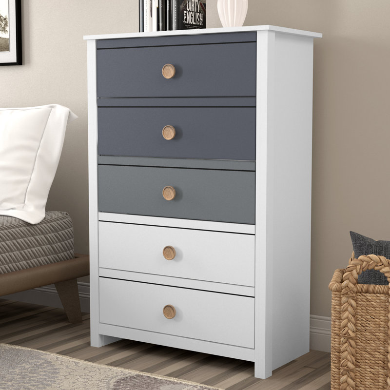 Bustillo 30.7'' Wide 5 -Drawer Chest, White/Gray