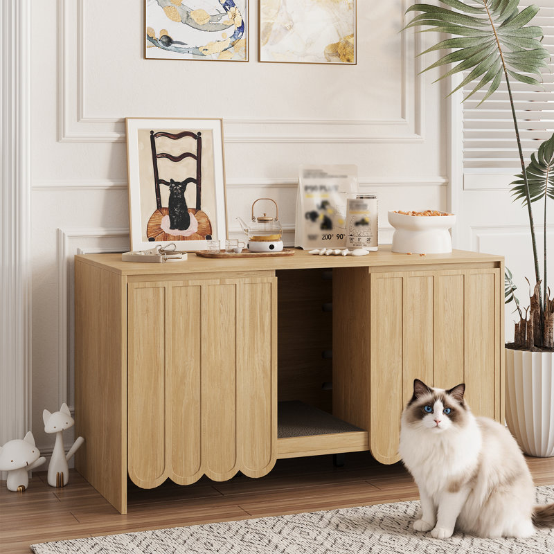 Enceinte vintage en bois pour litière pour chat, armoire de toilette cachée pour chat, Natural