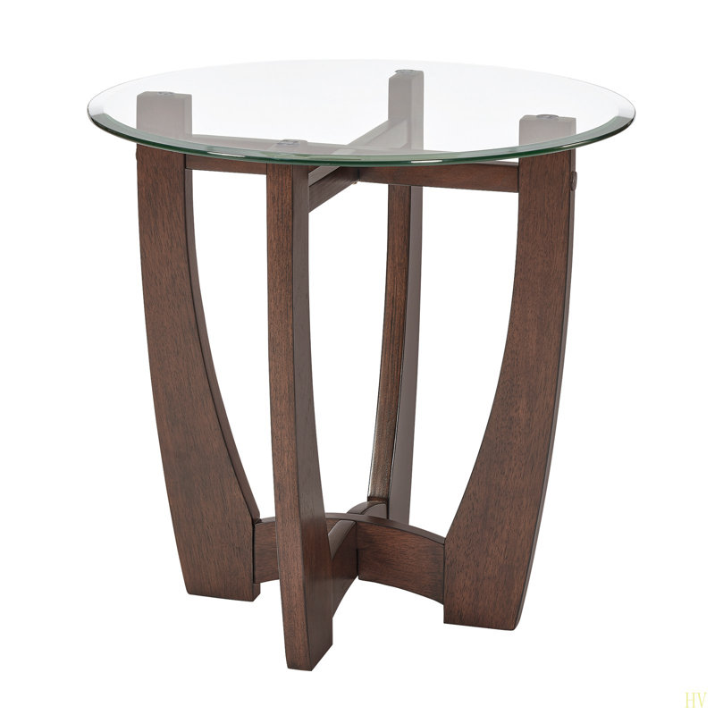 Elegant Oval Glass Coffee Table With Tempered Glass Top,, Cherry, 23.3" H x 23.5" L x 23.5" W