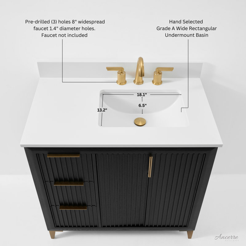 Turlington 36" Freestanding Standard Single Bathroom Vanity with Top, Black Oak