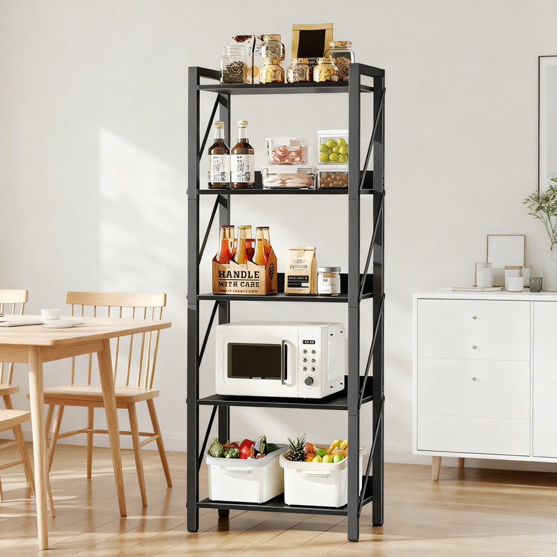 5-Tier Industrial Bookshelf With Metal Frame, Tall Bookcase Storage Organizer For Living Room, Home Office, Bedroom, And Kitchen