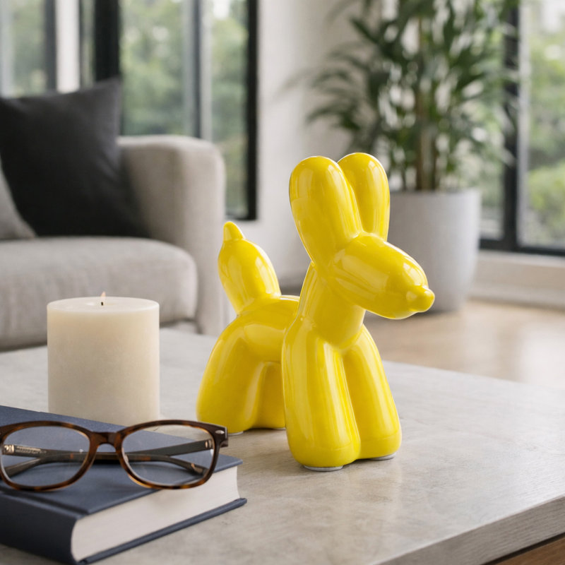 Decorative Ceramic Balloon Dog Figurine for Home Decor - Modern Sculpture Object for Office, Table Display, and Living Room Decoration