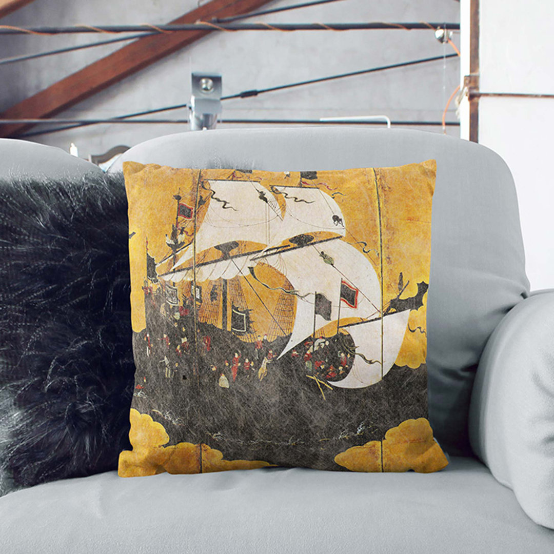 Koi Fishing by Kano Yasunobu Cushion with Filling