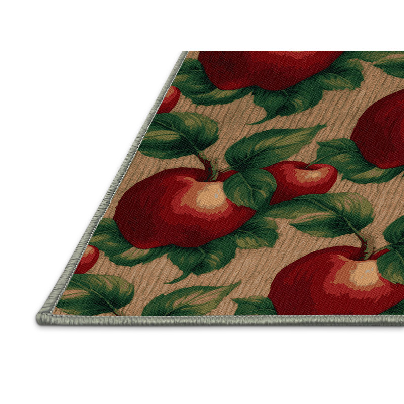 Tapis lavable avec pomme et fruits roses, Rectangulaire 2 pi x 3 pi