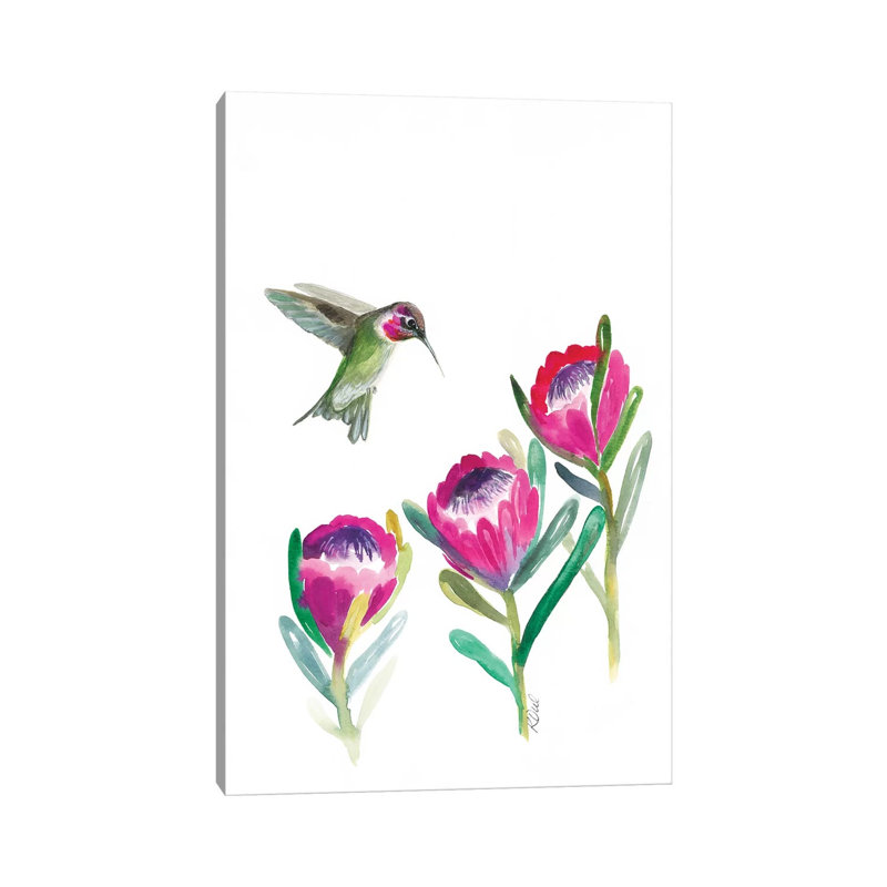 Floral Hummingbird - Wrapped Canvas Print, 20.32 cm H x 30.48 cm W
