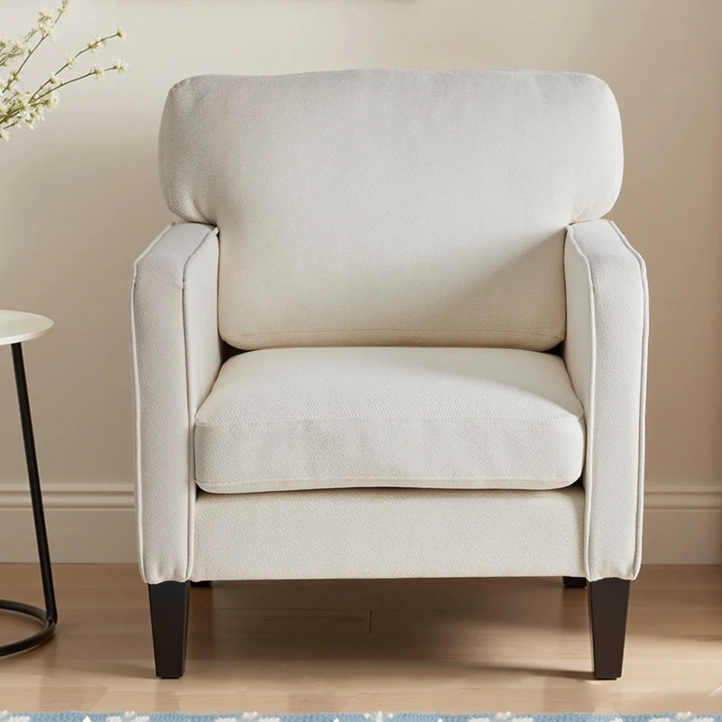 Arnbert Mid-Century Armchair, Modern Chenille Armchair for Living Room,Single Armchair for Bedroom, White