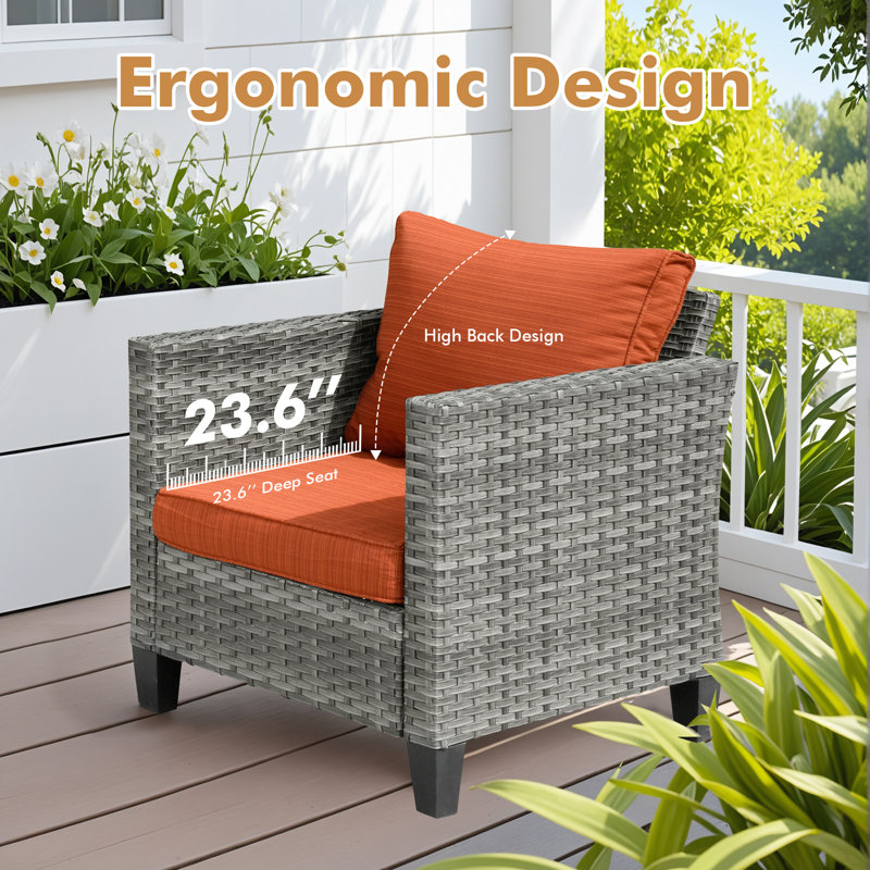 5-Person Outdoor Wicker Sofa Set With Solar Led Coffee Table, All-Weather Rattan Patio Furniture With Cushions For Garden And Backyard