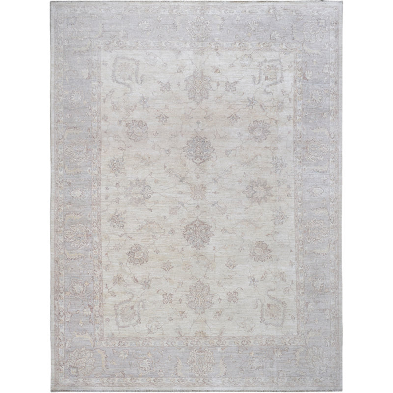 Tapis de zone en laine 9 pi x 12 pi noué la à la main one-of-kind