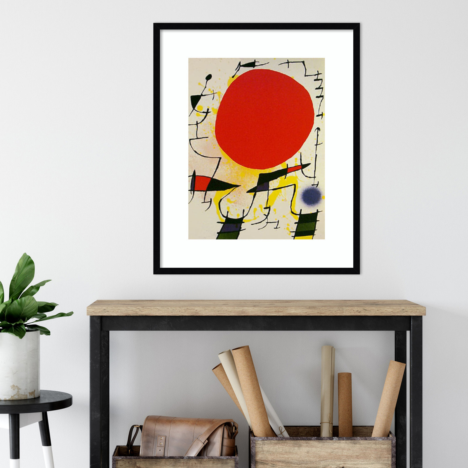 Le Soliel Rouge (The Red Sun) by Joan Miro, 34.38" H x 28.38" W x 0.88" D, Noir Black Framed Paper