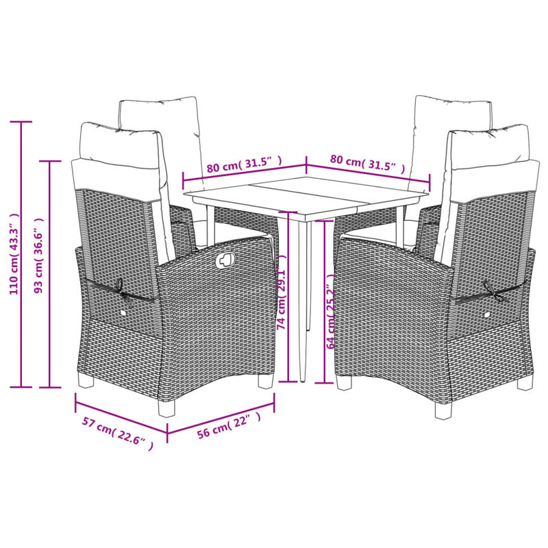 Ensemble de salle à manger Vidaxl, 4, H 29,1 po x l 31,5 po x L 31,5 po, Pieds pointus noirs 