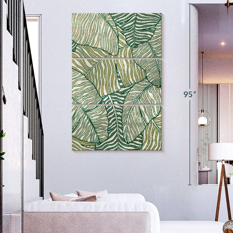 Banana Leaf Lines - 3 pièces sur toile tendue, H 74 po x l 48 po