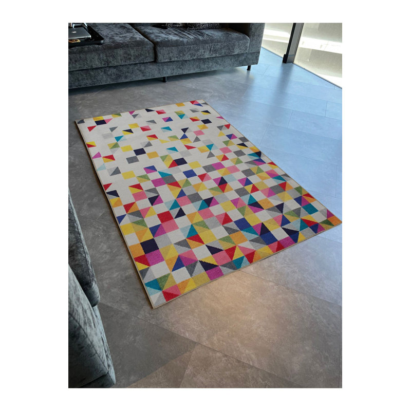 Machine Washable Light Tone Multicolor Crystal Shape Transition Patterned Creative Modern Decorative Rug