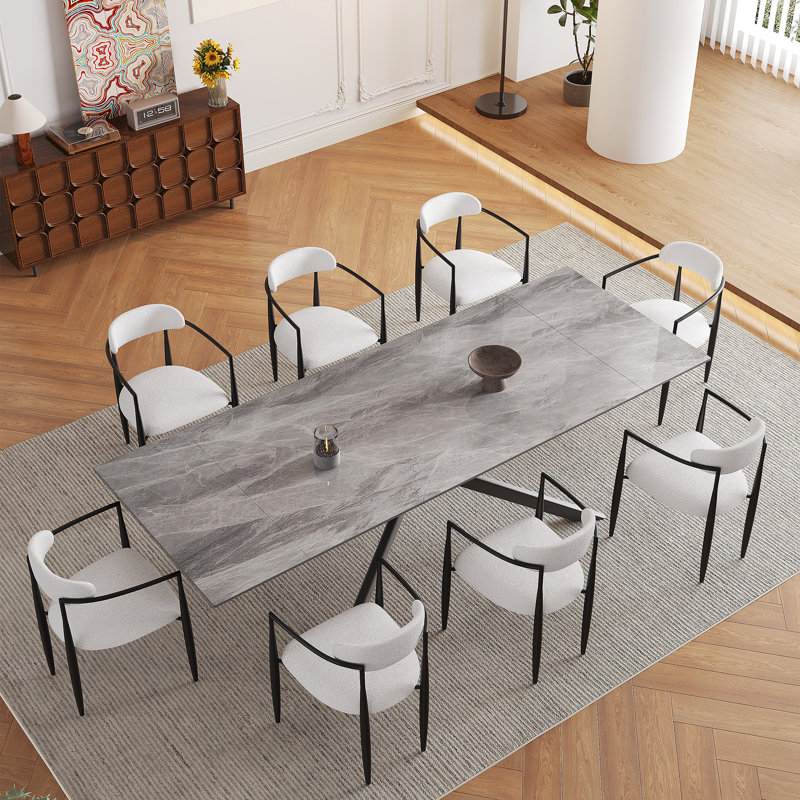 Louida 9 - Piece 110.24" Extendable Sintered Stone Dining Table with 8 Fabric Chairs Dining Set, Gray, White/Black
