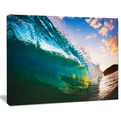 «Ocean Wave at Sunset», reproduction de photo sur toile tendue