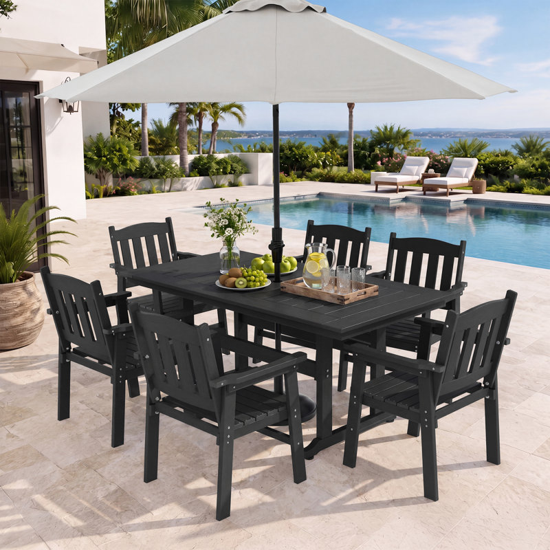 Table de patio rectangulaire de 170 cm (67 po) en PEHD résistant aux intempéries, idéale pour le jardin, la terrasse ou la piscine, aspect bois.