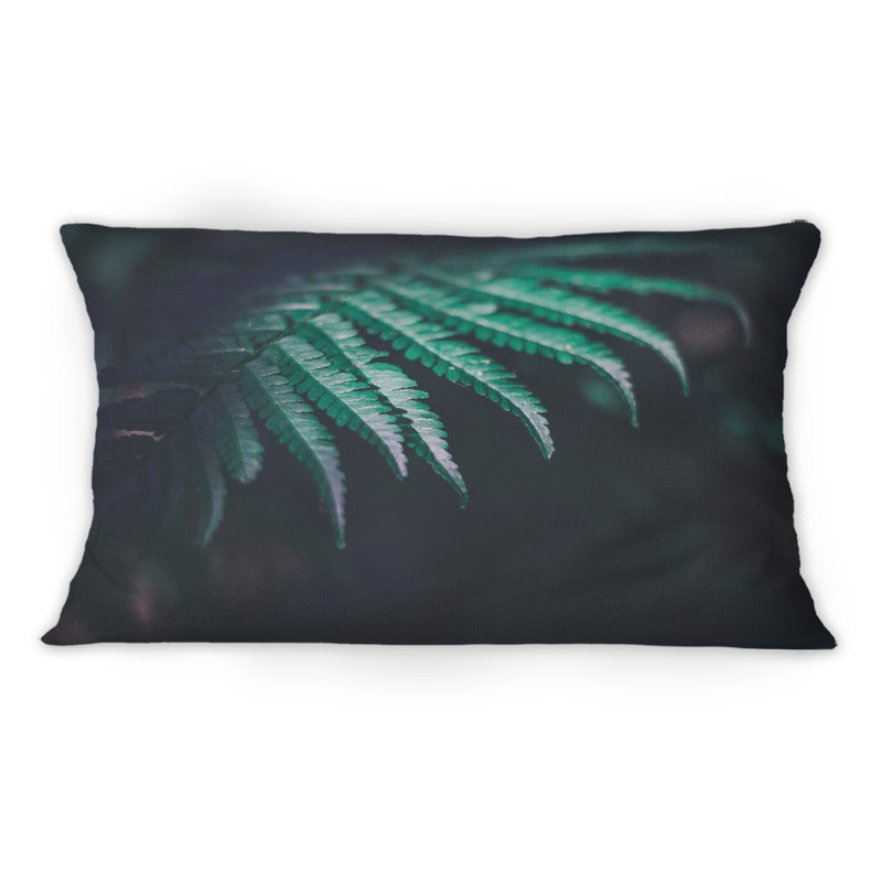 Coussin décoratif vert foncé à motif de feuilles de fougère vert foncé II