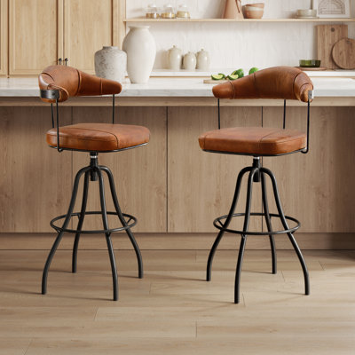 Nootan 29.92" Upholstered Top Grain Genuine Leather Swivel  Bar Stool