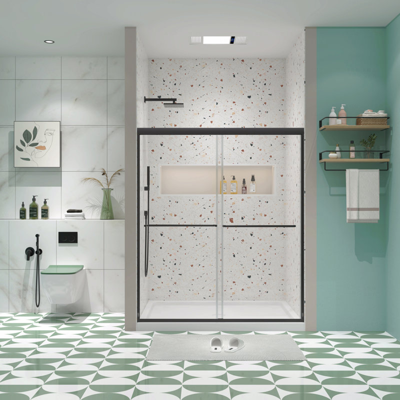 Porte de douche - Porte coulissante avec verre trempé de 1/4 po