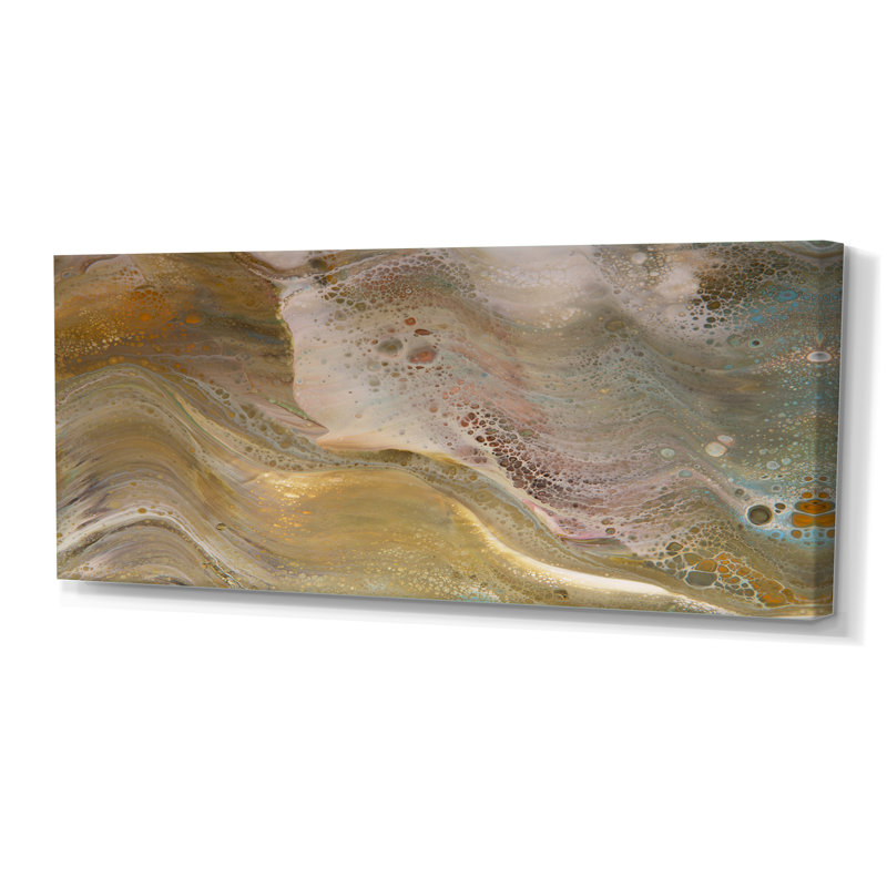 Vagues de marbre brun et gris - peinture sur toile, Toile tendue, H 28 po x l 60 po x P 1,5 po