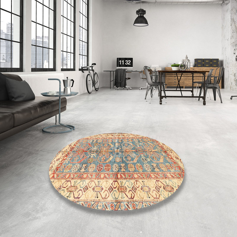 Tapis oriental crème / bleu, Rond 8 pi