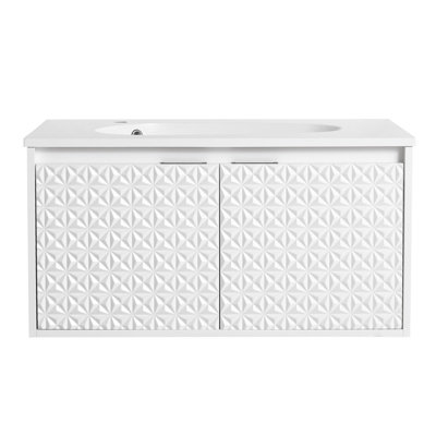 35.80'' Wall Mounted Single Bathroom Vanity with Ceramic Top