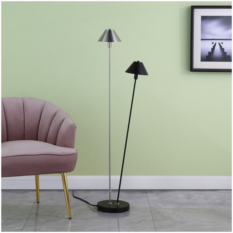 Lampe sur pied 47,5 po à DEL double finition G / 9 en nickel brossé noir / argenté Redman