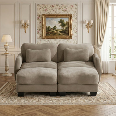 Causeuse modulaire moderne avec repose-pieds et coussin lombaire, conception ergonomique incurvée, nuage confortable pour le salon