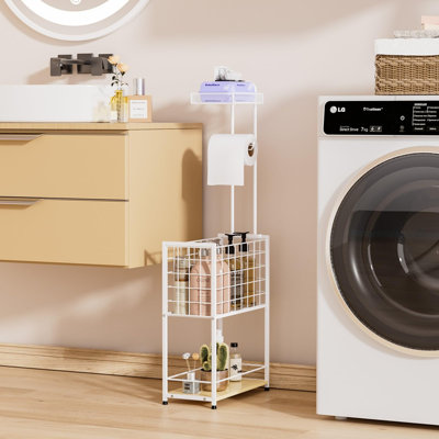 Porte-papier hygiénique sur 4 niveaux avec grand panier de rangement