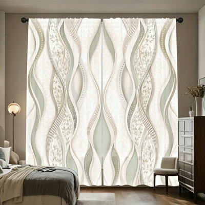 Rideaux filtrant la lumière à 2 panneaux, décoration élégante élégante à motif de feuilles abstraites, passe-tringle facile à suspendre, habillage de fenêtre toutes saisons pour le salon, la chambre à coucher et la décoration de l'armoire