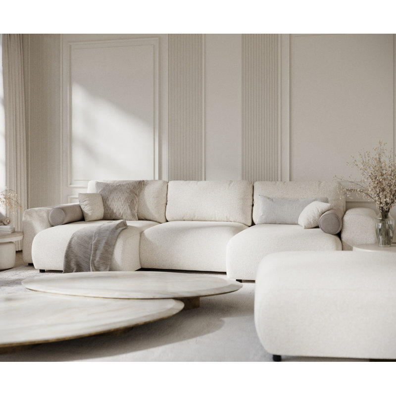 Six-seater panoramic sofa, Cream Boucle