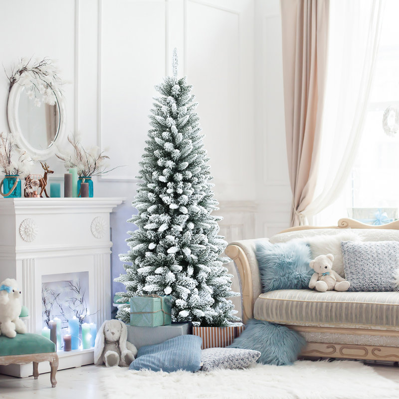 Arbre de Noël artificiel blanc effilé, H 6,5 pi